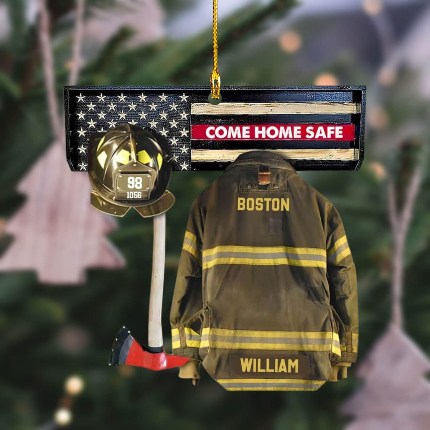 Personalized Firefighter Uniform Christmas Ornament Style 1