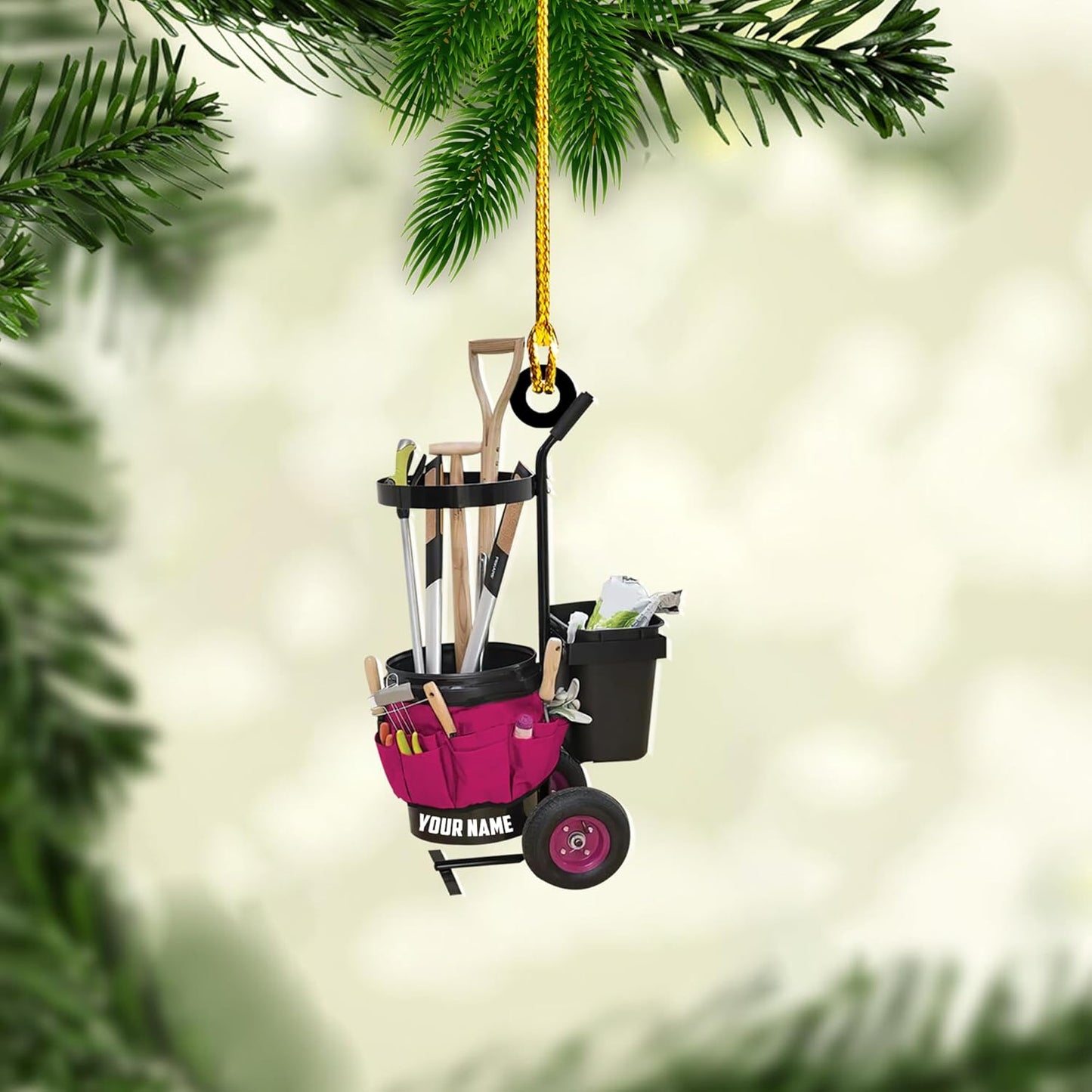 Personalized Gardening Acrylic Ornament – Custom Name Garden Tools Christmas Tree Decoration for Gardeners & Plant Lovers TG15