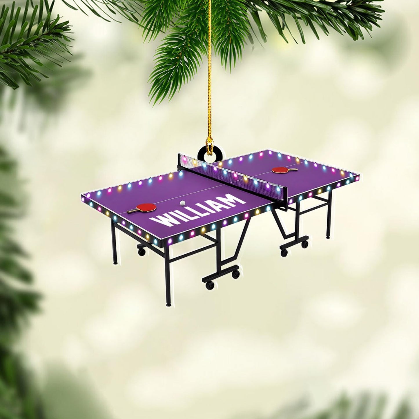 Personalized Ping Pong Christmas Ornament – Custom Name Acrylic 2D Flat Table Tennis Ornament, Holiday Decoration, Gift for Table Tennis Players TT2