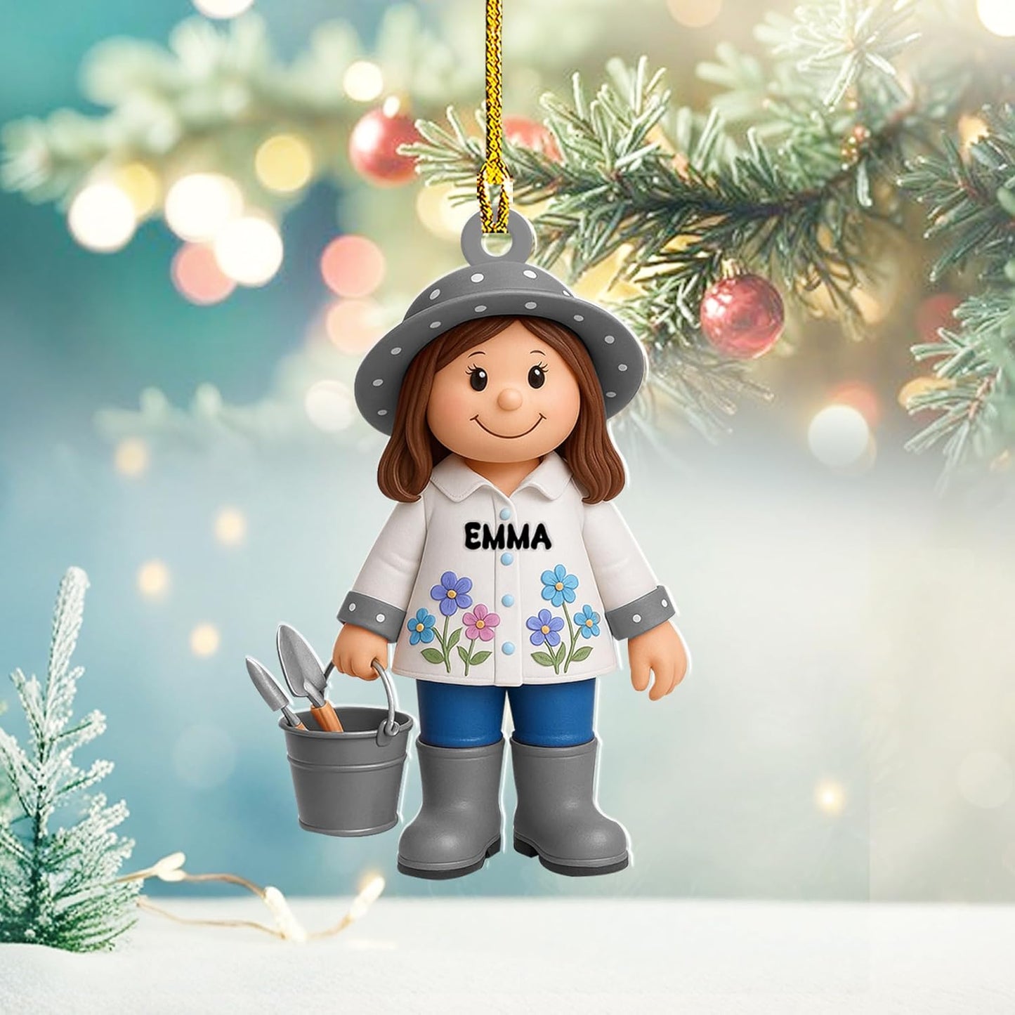 Personalized Gardening Acrylic Ornament – Custom Name Garden Tools Christmas Tree Decoration for Gardeners & Plant Lovers TG4