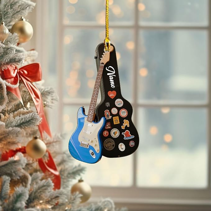 Custom Electric and Acoustic Guitar Christmas Ornament - Guitar Ornament Gift LL26