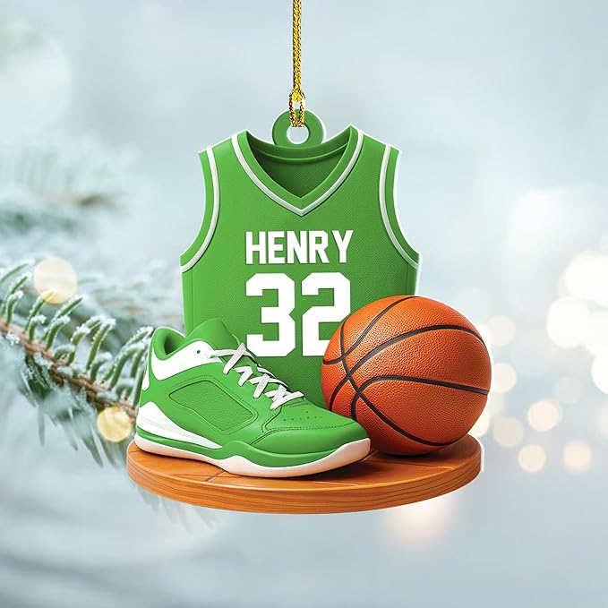 Personalized Basketball Christmas Ornament – Custom Name Acrylic Ornament, Sports Holiday Decoration, Basketball Player Gift N12