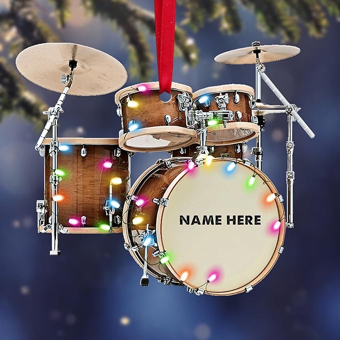Personalized Drum Set Ornament - Custom Acrylic Christmas Gift for Drummers & Music Lovers LL5