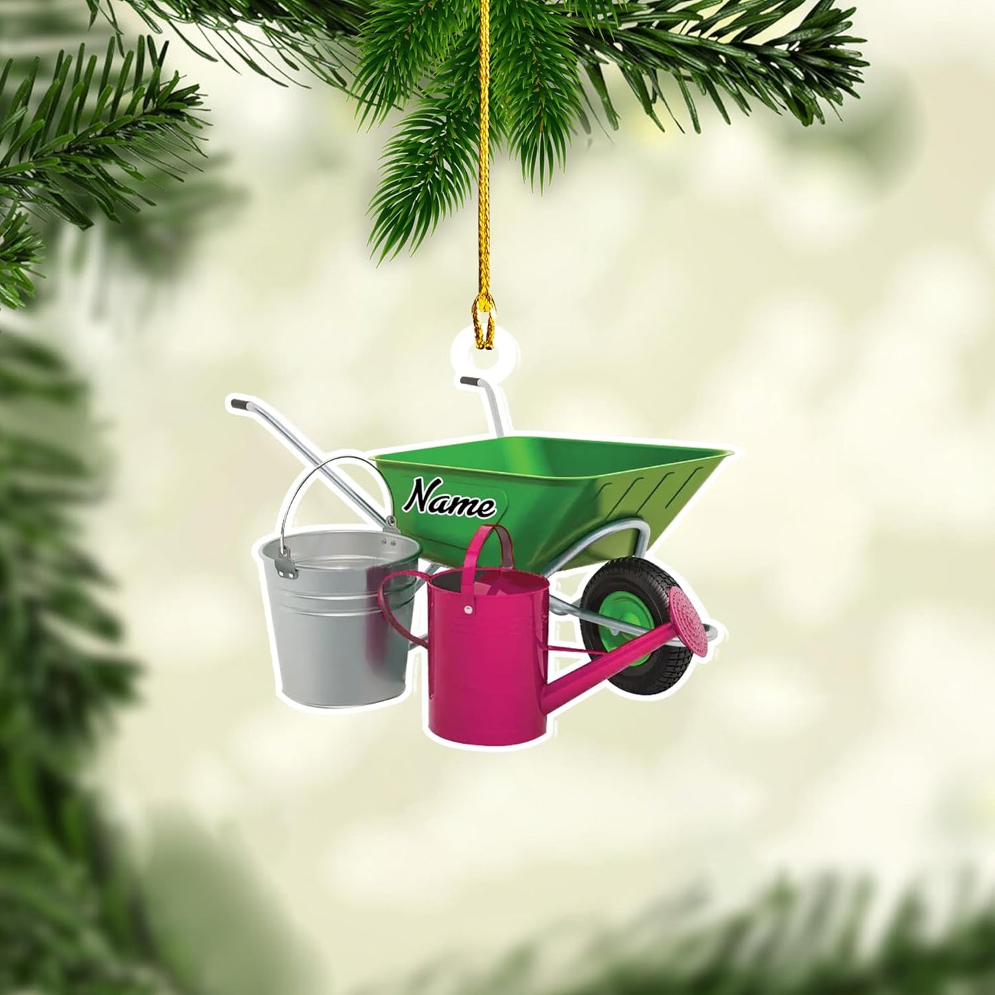 Personalized Gardening Acrylic Ornament – Custom Name Garden Tools Christmas Tree Decoration for Gardeners & Plant Lovers TG1