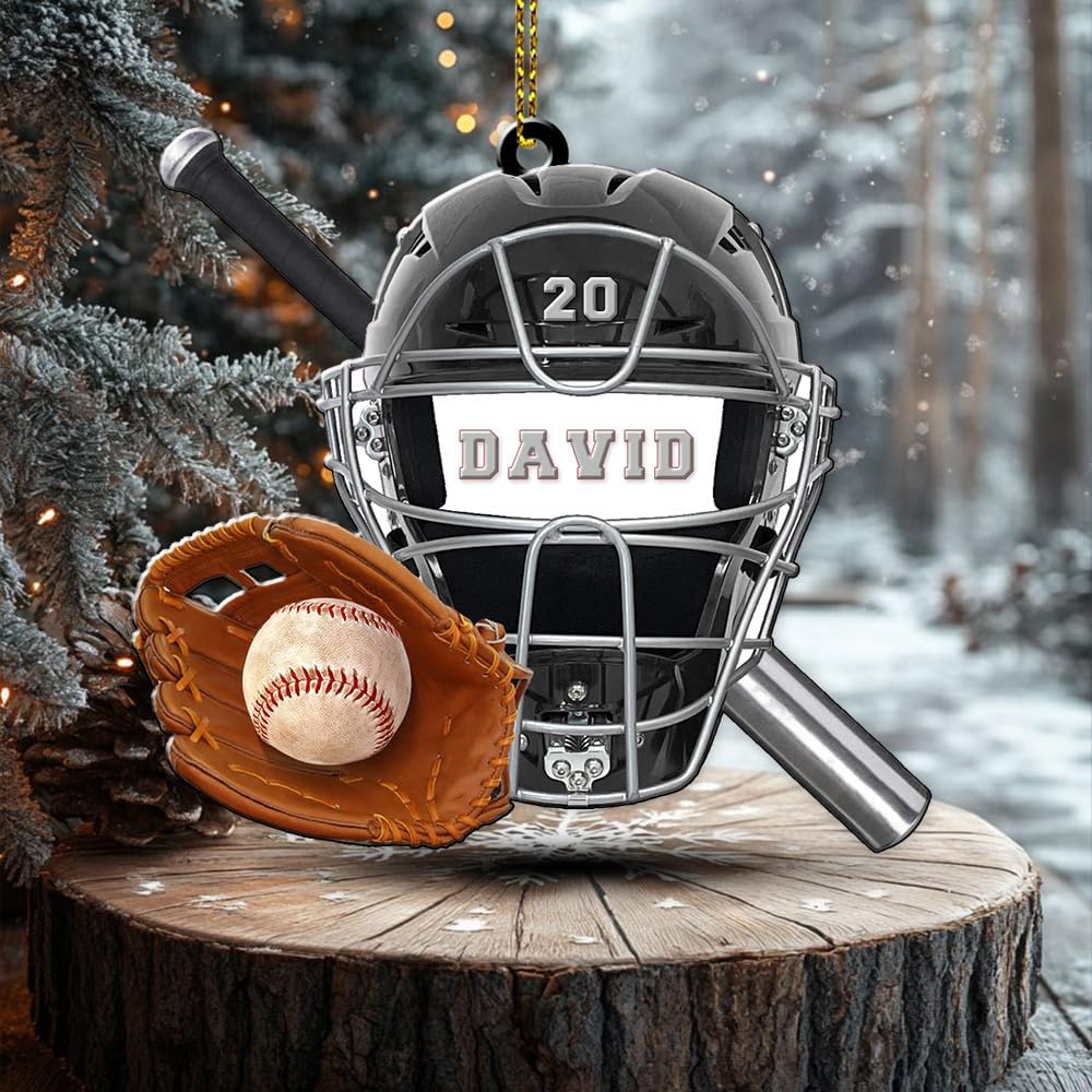 Personalized Baseball Christmas Ornament – Custom Name Acrylic Ornament, Sports Holiday Decoration, Baseball Player Gift TH10