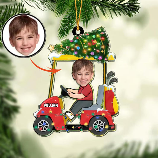 Custom Face and Name Golf Cart Ornament - Golf Player Christmas Ornament 2