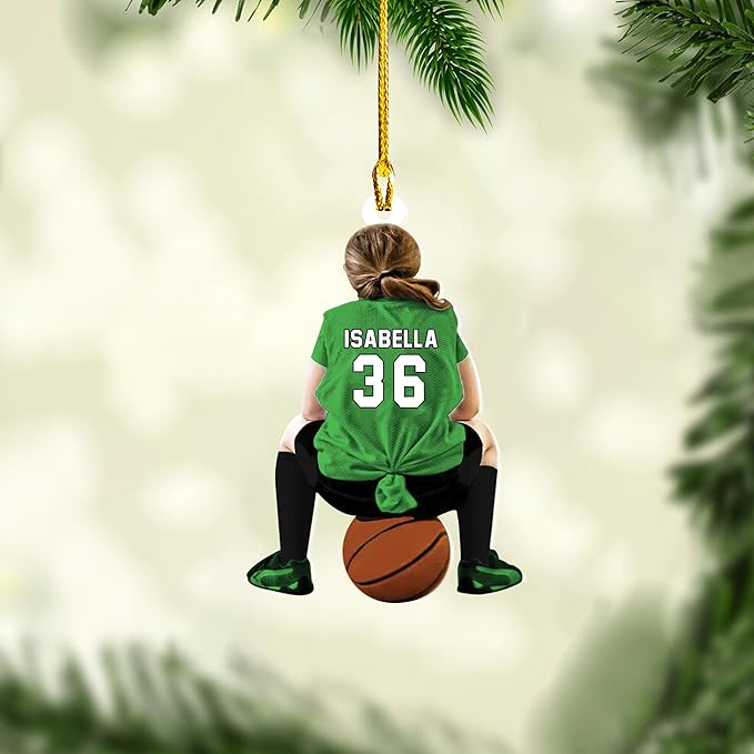 Personalized Basketball Christmas Ornament – Custom Name Acrylic Ornament, Sports Holiday Decoration, Basketball Player Gift N11