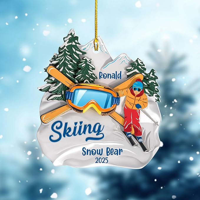 Personalized Snow Skiing Ornament, Custom Colored Skiing Mask Shape Ornament N12