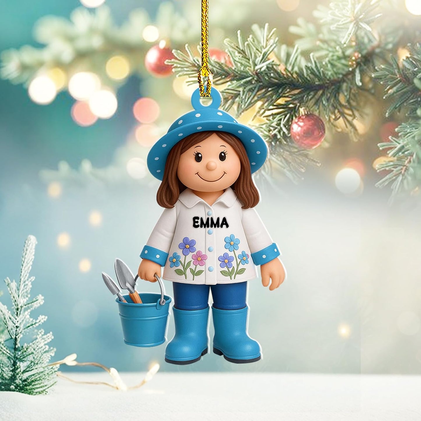 Personalized Gardening Acrylic Ornament – Custom Name Garden Tools Christmas Tree Decoration for Gardeners & Plant Lovers TG4