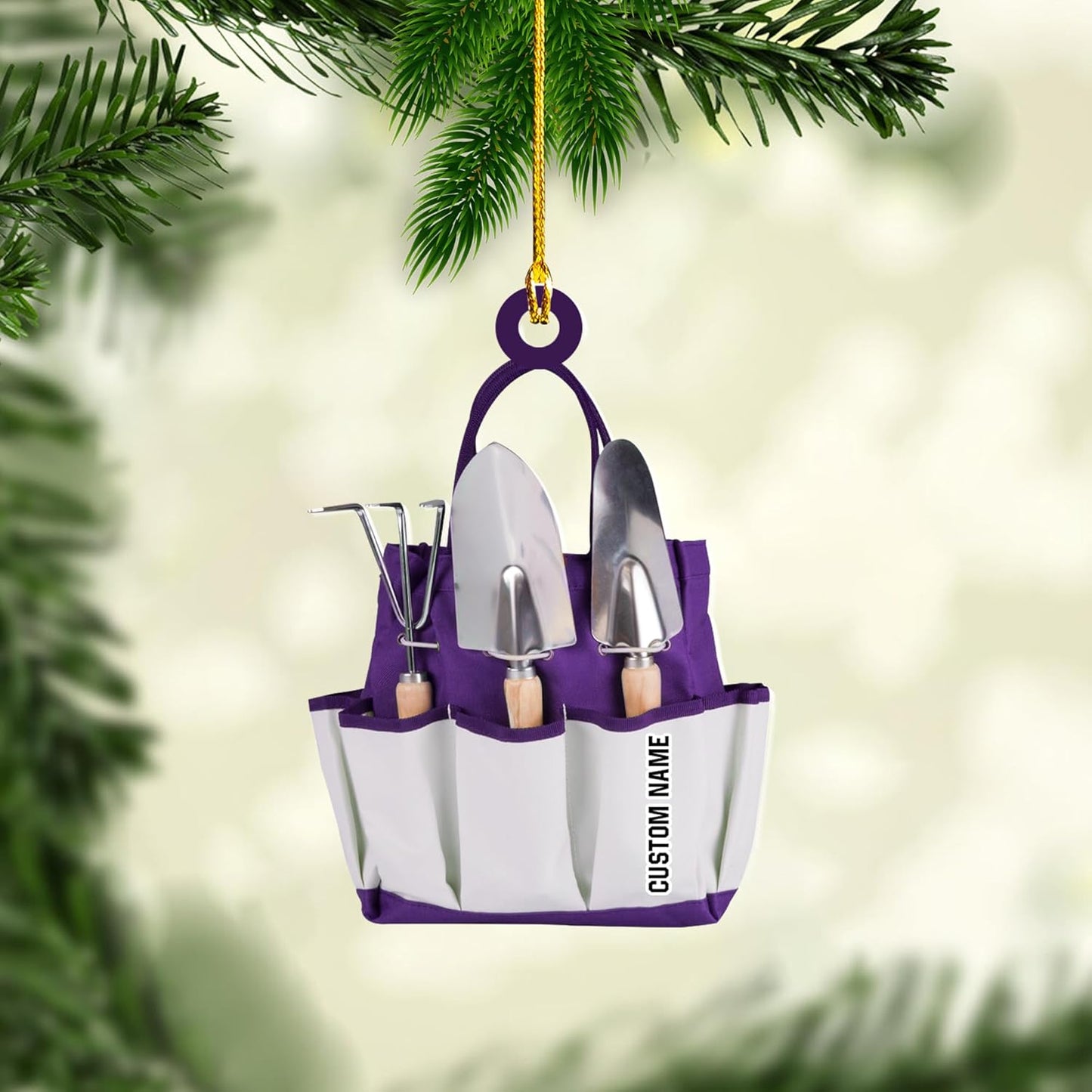 Personalized Gardening Acrylic Ornament – Custom Name Garden Tools Christmas Tree Decoration for Gardeners & Plant Lovers TG10