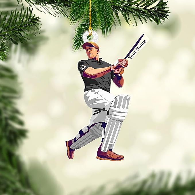 Personalized Cricket Christmas Ornament 2025, Custom Cricket Bat Ornament NO5