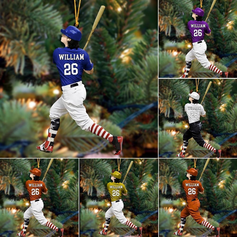 Personalized Baseball Christmas Ornament – Custom Name Acrylic Ornament, Sports Holiday Decoration, Baseball Player Gift TH36
