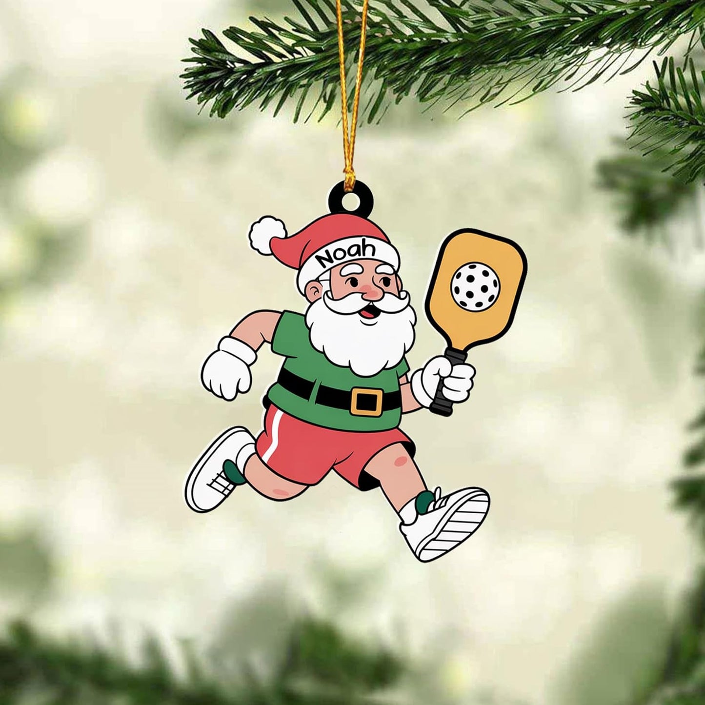 Custom Name Santa Pickleball Ornament – Pickleball Christmas Ornament