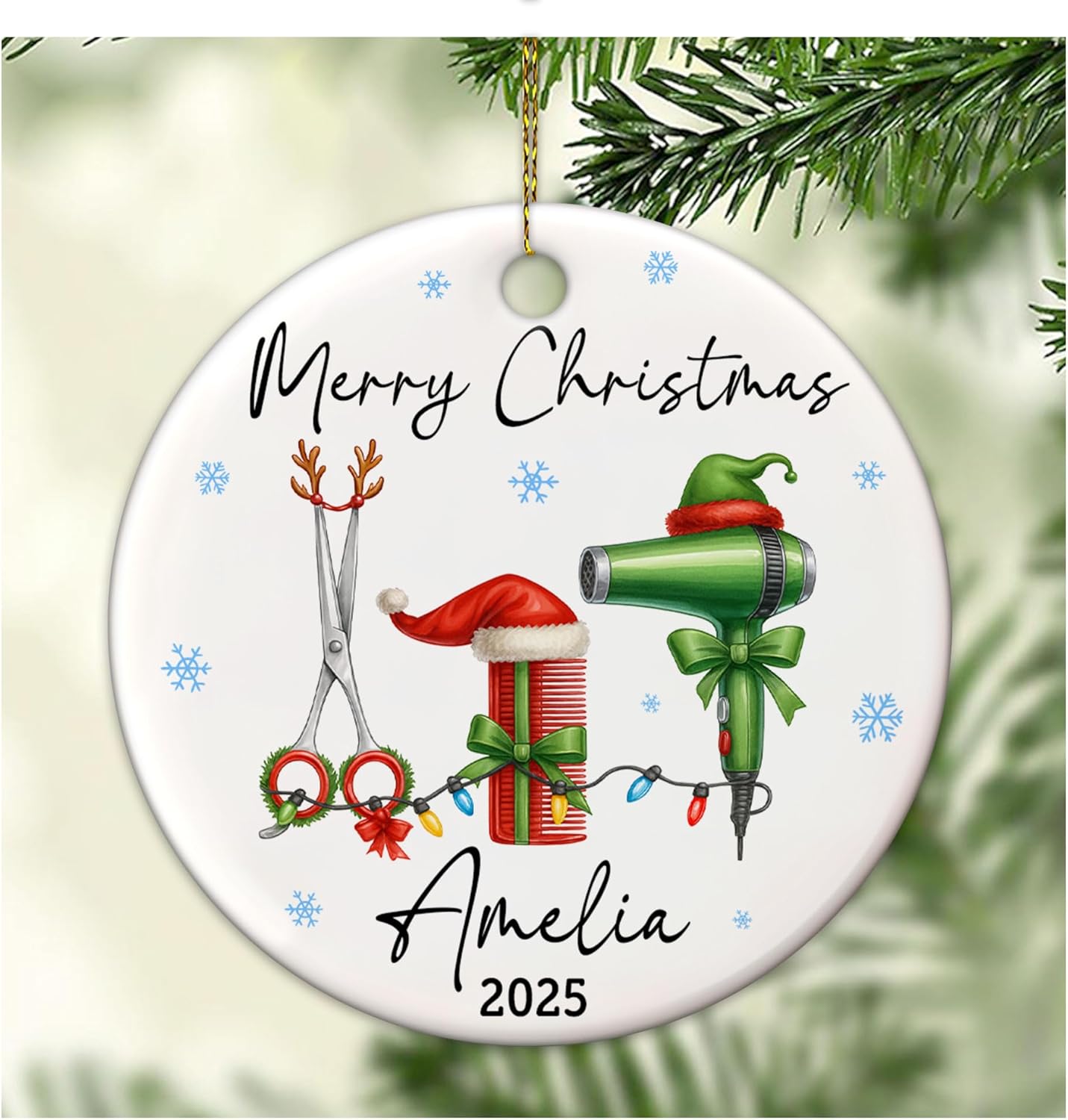 Personalized Hair Stylist Ornament – Custom Name for Hairdresser Ceramic Ornament