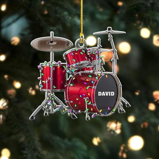 Personalized Drum Set Ornament - Custom Acrylic Christmas Gift for Drummers & Music Lovers LL4