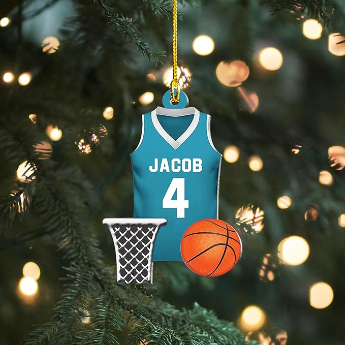 Personalized Basketball Christmas Ornament – Custom Name Acrylic Ornament, Sports Holiday Decoration, Basketball Player Gift N14