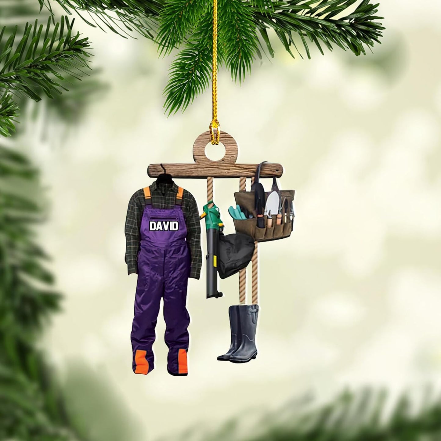 Personalized Gardening Acrylic Ornament – Custom Name Garden Tools Christmas Tree Decoration for Gardeners & Plant Lovers TG11