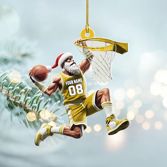 Personalized Basketball Christmas Ornament – Custom Name Acrylic Ornament, Sports Holiday Decoration, Basketball Player Gift N08