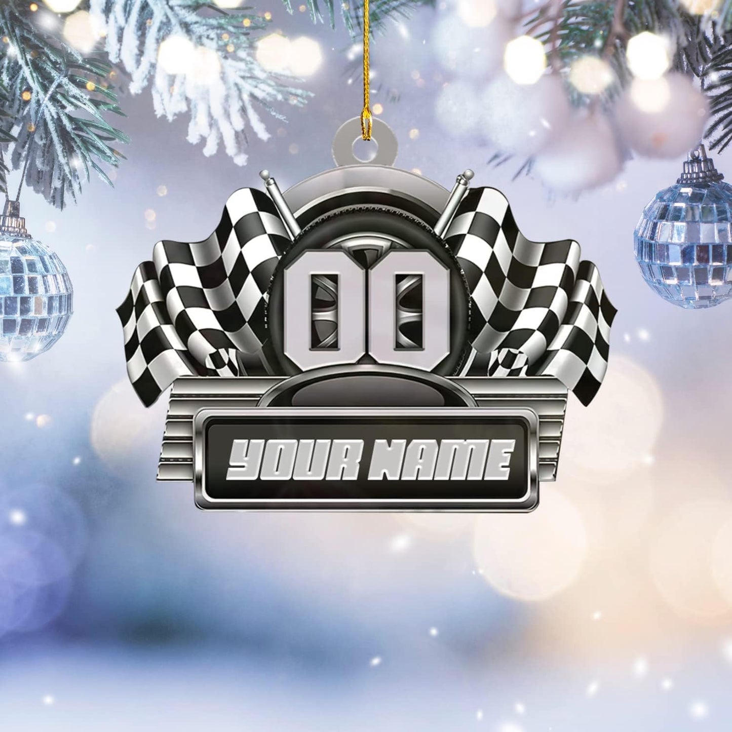 Custom Race Car Christmas Ornament – Personalized Acrylic Racing Car Decoration, Motorsport Gift for Drivers TR10