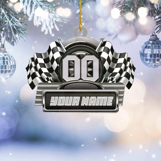 Custom Race Car Christmas Ornament – Personalized Acrylic Racing Car Decoration, Motorsport Gift for Drivers TR10