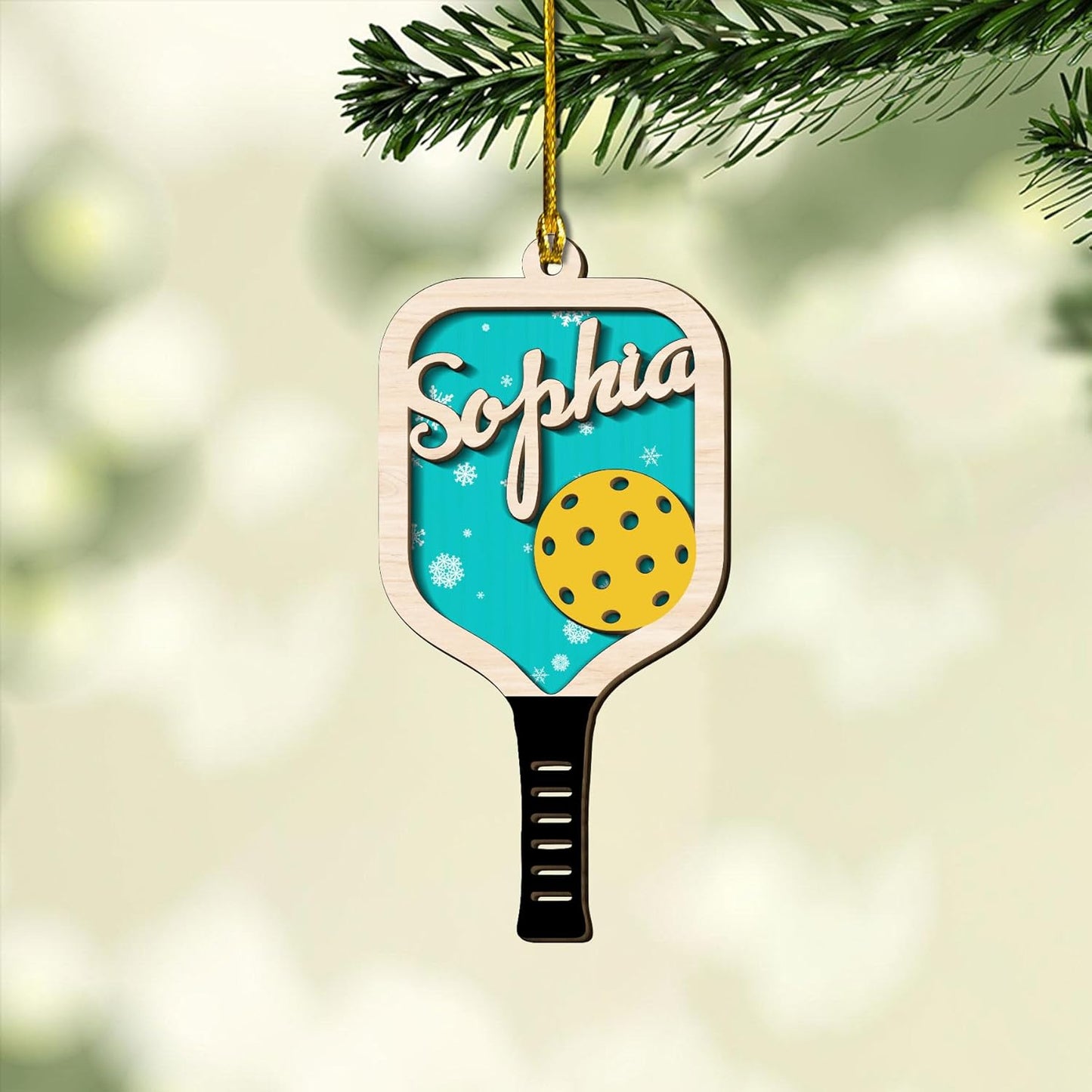Custom Name Pickleball Ornament – Paddle and Ball Christmas Ornament Style 1