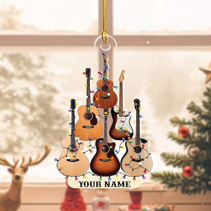 Custom Electric and Acoustic Guitar Christmas Ornament - Guitar Ornament Gift LL19