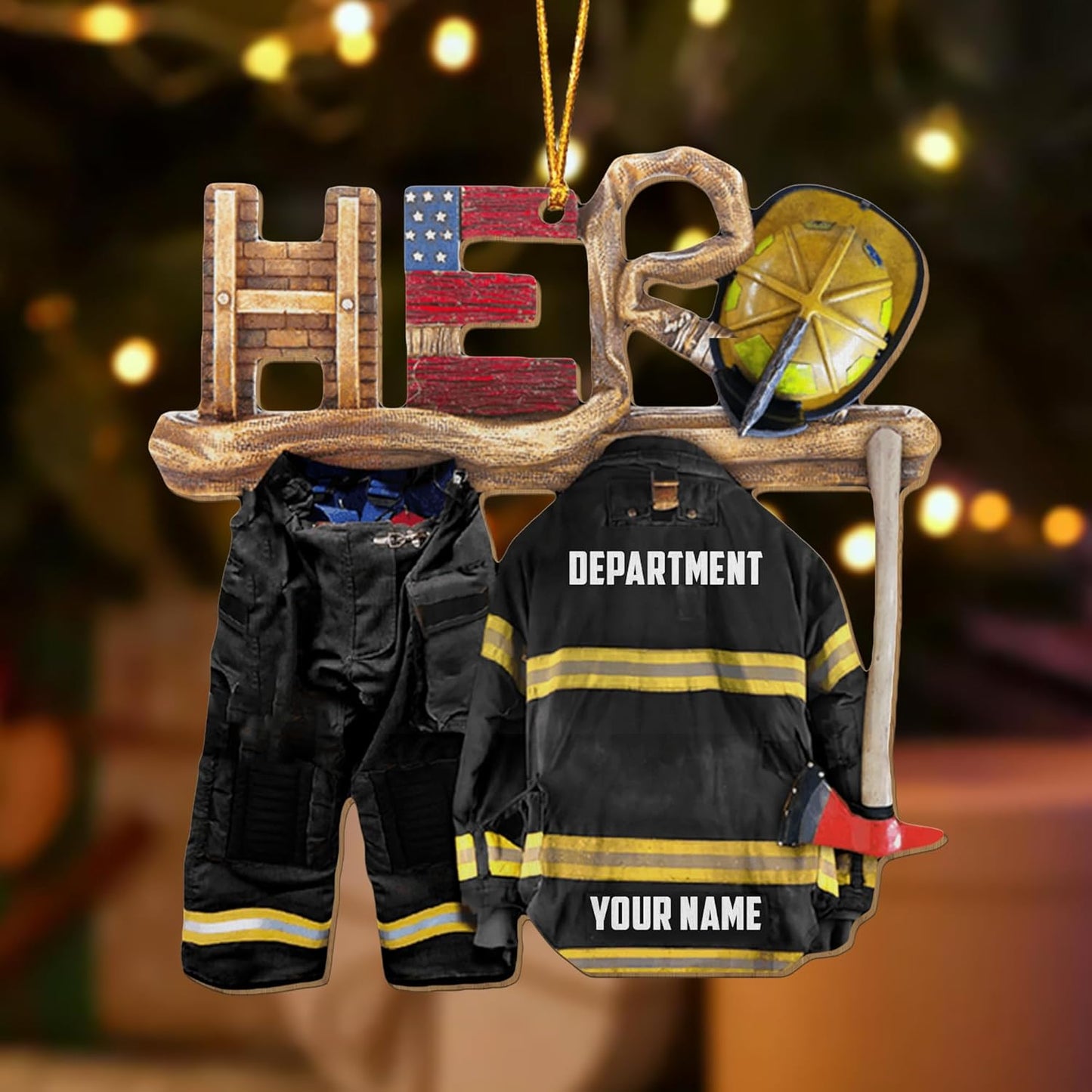 Personalized Firefighter Uniform Christmas Ornament Style 8