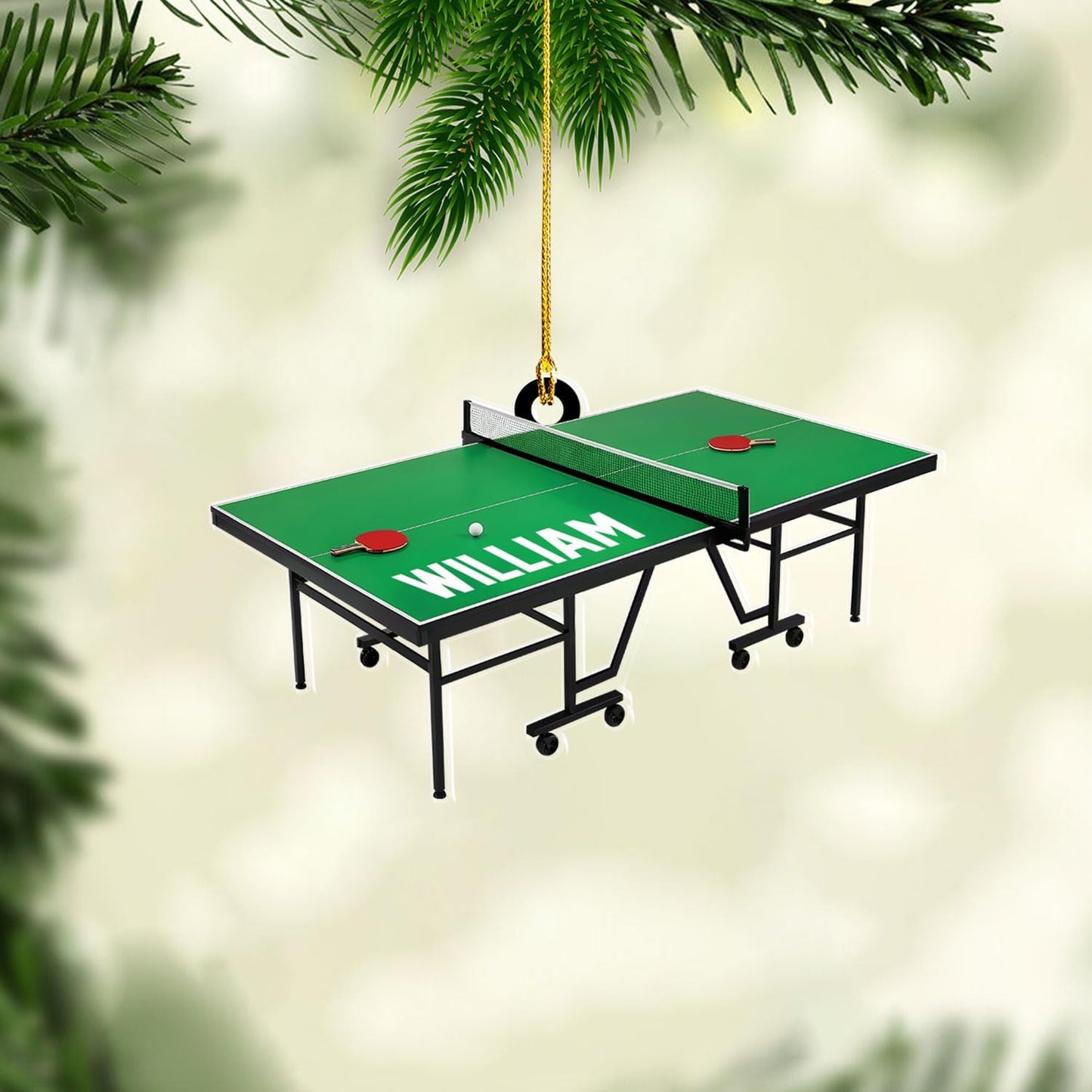 Personalized Ping Pong Christmas Ornament – Custom Name Acrylic 2D Flat Table Tennis Ornament, Holiday Decoration, Gift for Table Tennis Players TT2