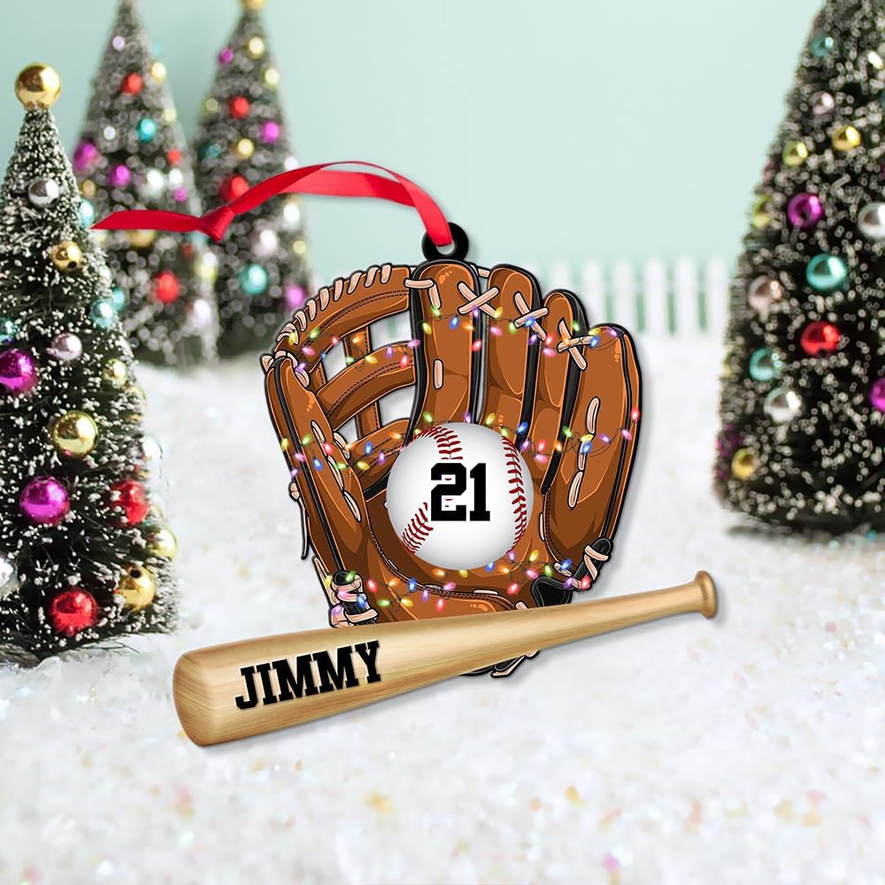 Personalized Baseball Christmas Ornament – Custom Name Acrylic Ornament, Sports Holiday Decoration, Baseball Player Gift TH4