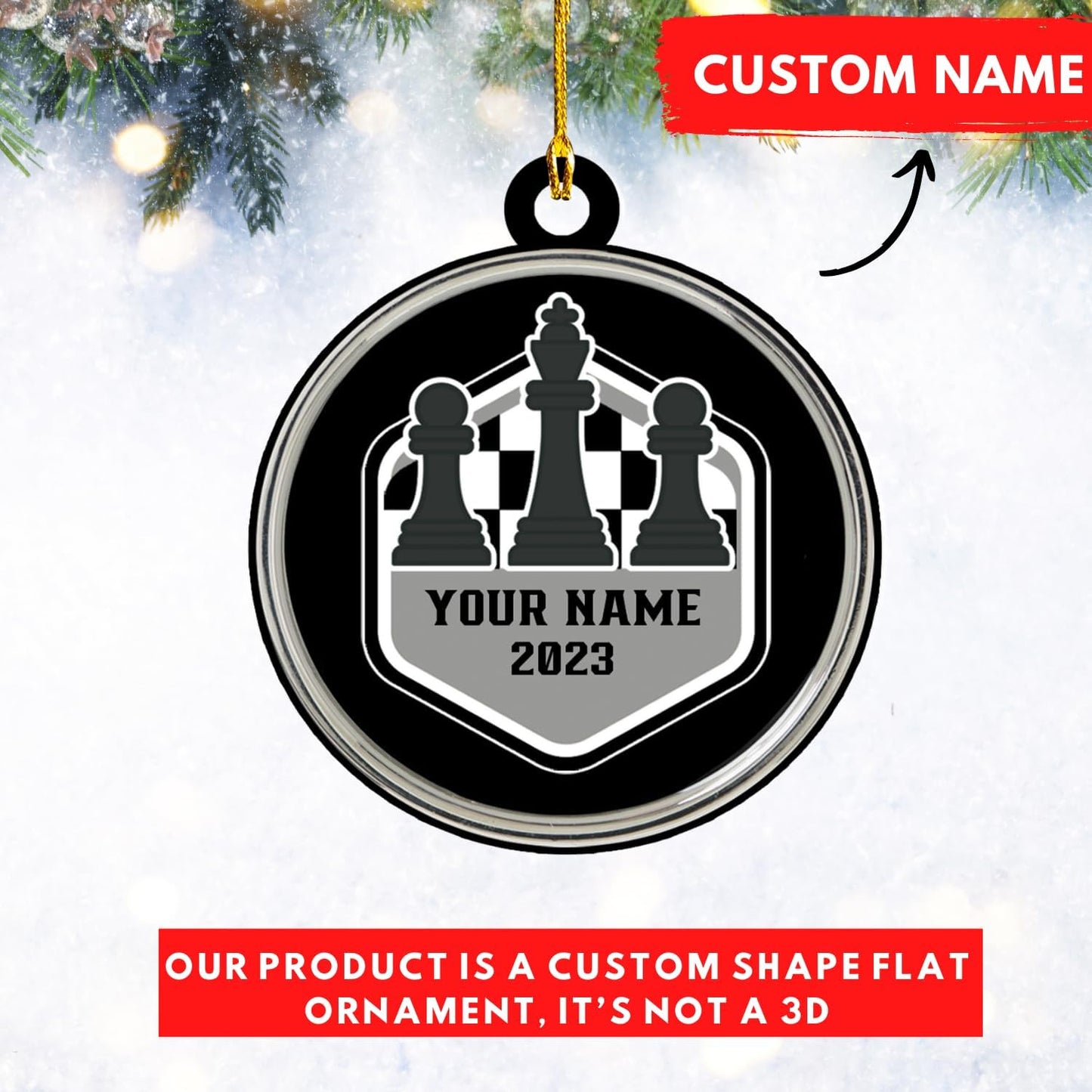 Personalized Name Chess Ornament Gift for Men Women Chess Team Player N02