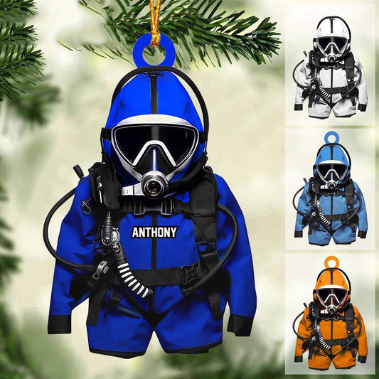 Personalized Diver Christmas Ornament – Custom Name Scuba Diving 2D Flat Acrylic Ornament, Gift for Divers and Ocean Lovers, Sport Holiday Decoration TSD6