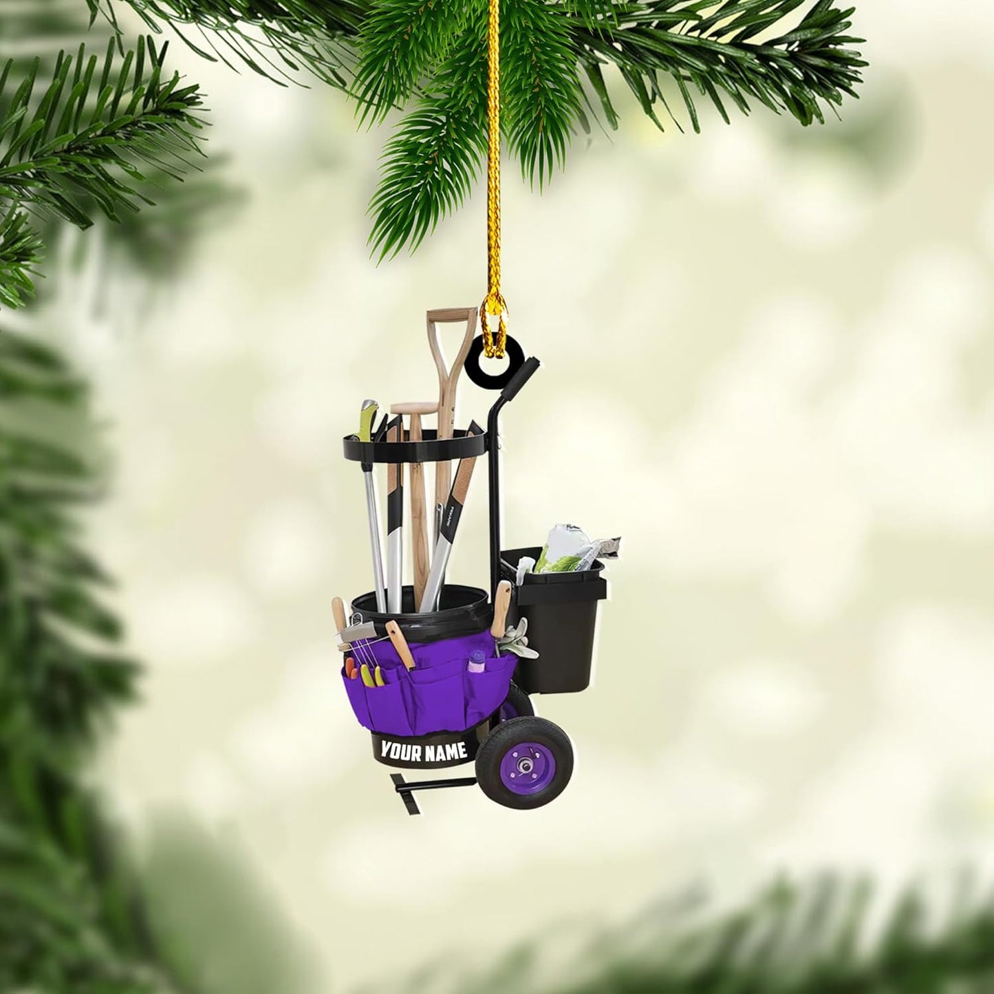 Personalized Gardening Acrylic Ornament – Custom Name Garden Tools Christmas Tree Decoration for Gardeners & Plant Lovers TG15