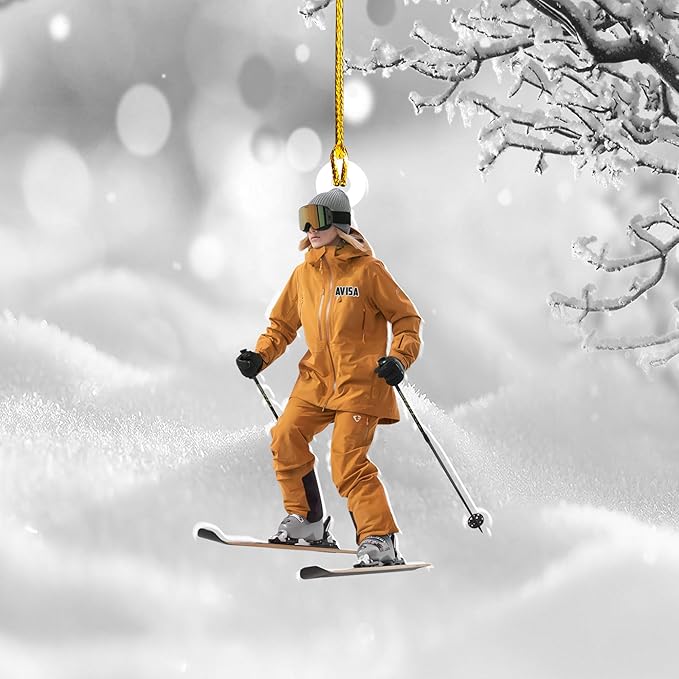 Personalized Snow Skiing Ornament, Custom Colored Skiing Mask Shape Ornament N10