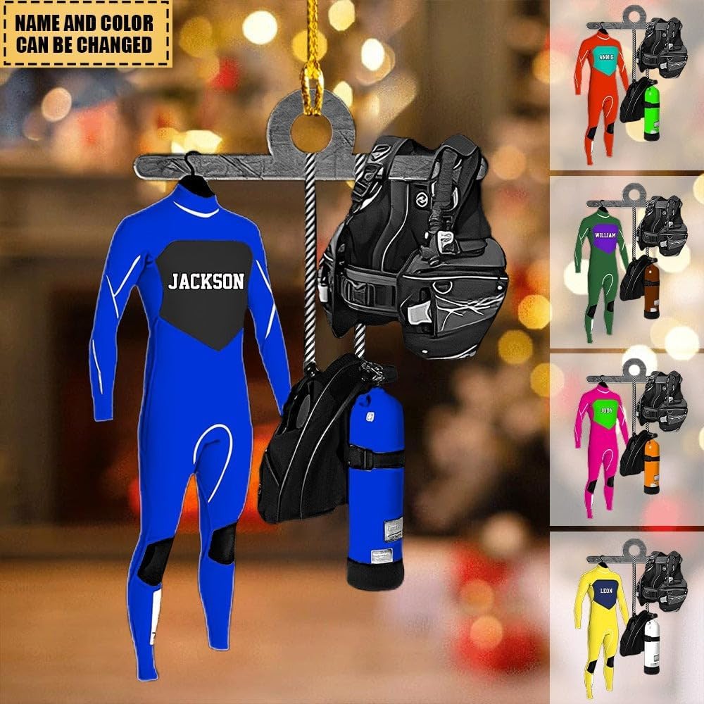 Personalized Diver Ornament – Custom Name Acrylic 2D Flat Scuba Diving Christmas Decoration, Sport Gift TSD8