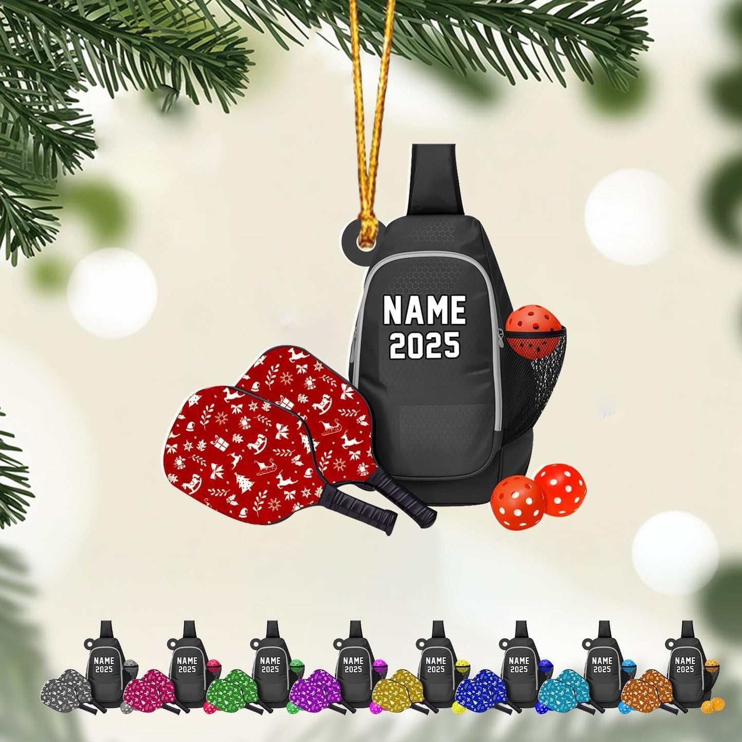 Custom Name and Year Pickleball Bag Ornament – Pickleball Christmas Ornament 1