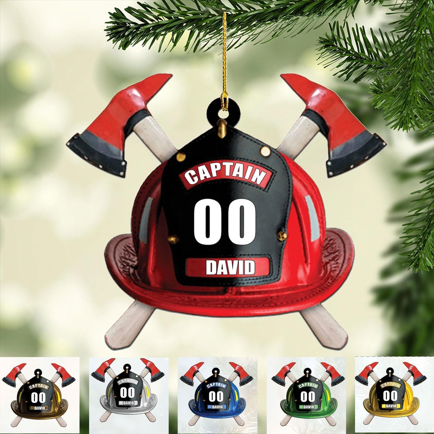 Personalized Firefighter Helmet Christmas Ornament