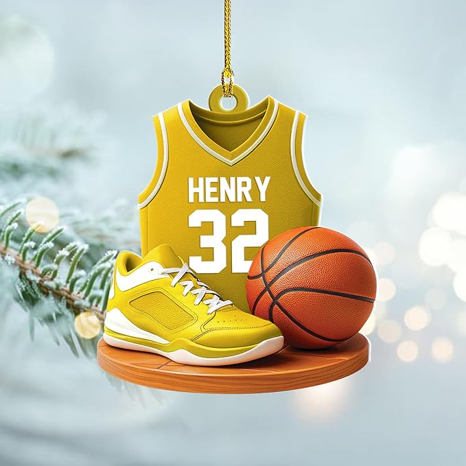 Personalized Basketball Christmas Ornament – Custom Name Acrylic Ornament, Sports Holiday Decoration, Basketball Player Gift N12