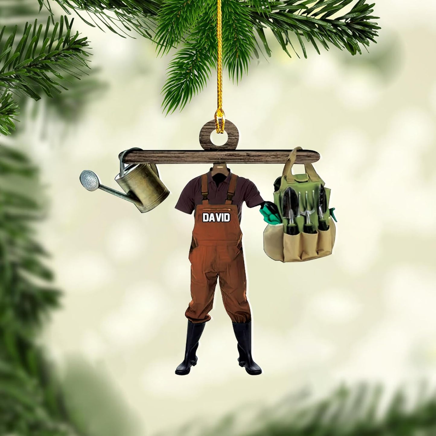 Personalized Gardening Acrylic Ornament – Custom Name Garden Tools Christmas Tree Decoration for Gardeners & Plant Lovers TG13