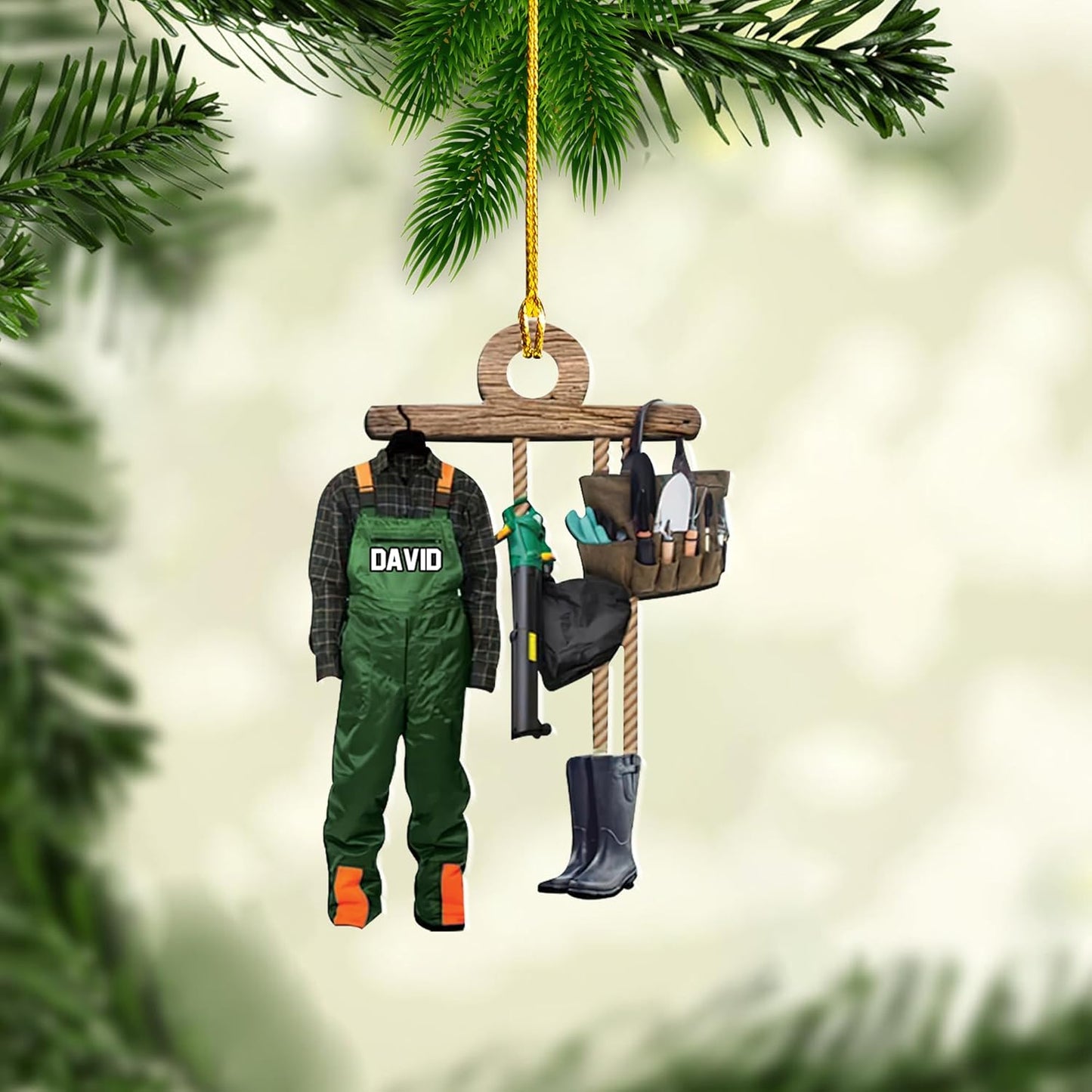 Personalized Gardening Acrylic Ornament – Custom Name Garden Tools Christmas Tree Decoration for Gardeners & Plant Lovers TG11