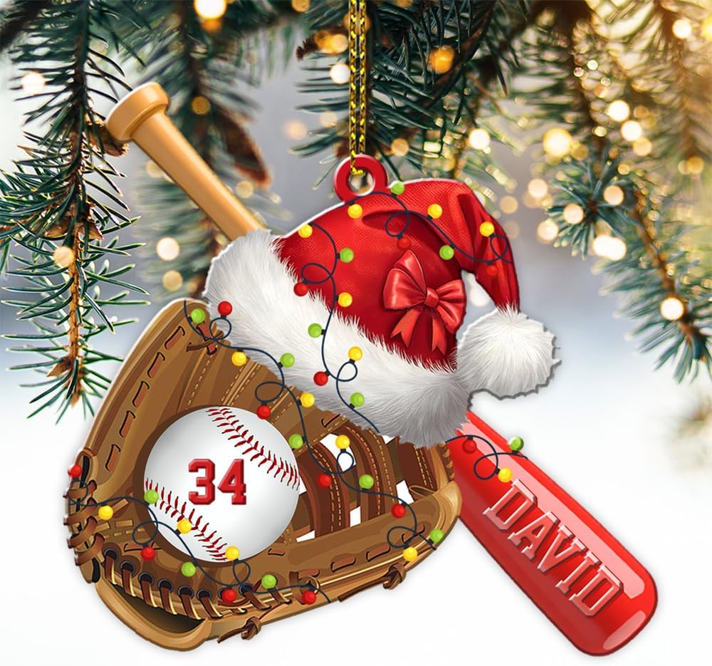 Personalized Baseball Christmas Ornament – Custom Name Acrylic Ornament, Sports Holiday Decoration, Baseball Player Gift TH11