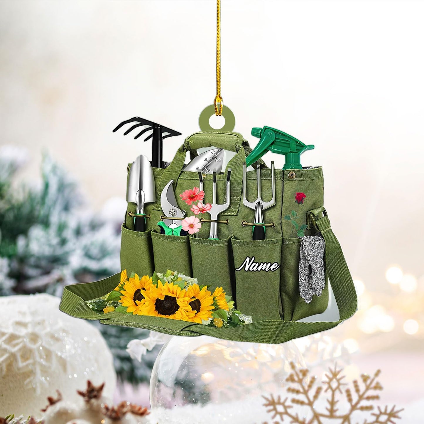 Custom Gardening Ornament with Name – Garden Tools Acrylic Christmas Decor for Gardeners & Green Thumb Lovers TG46