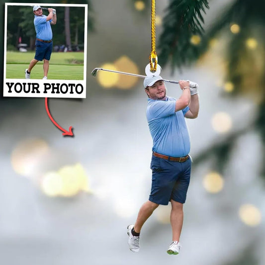 Custom Face and Name Golf Player Christmas Ornament 2