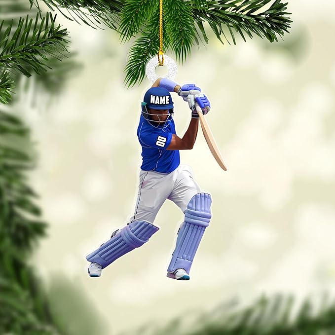 Personalized Cricket Christmas Ornament 2025, Custom Cricket Bat Ornament NO2