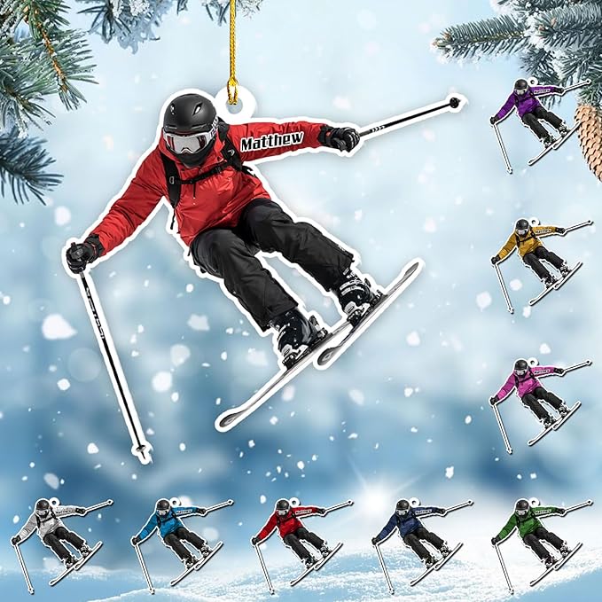 Personalized Snow Skiing Ornament, Custom Colored Skiing Mask Shape Ornament NO2