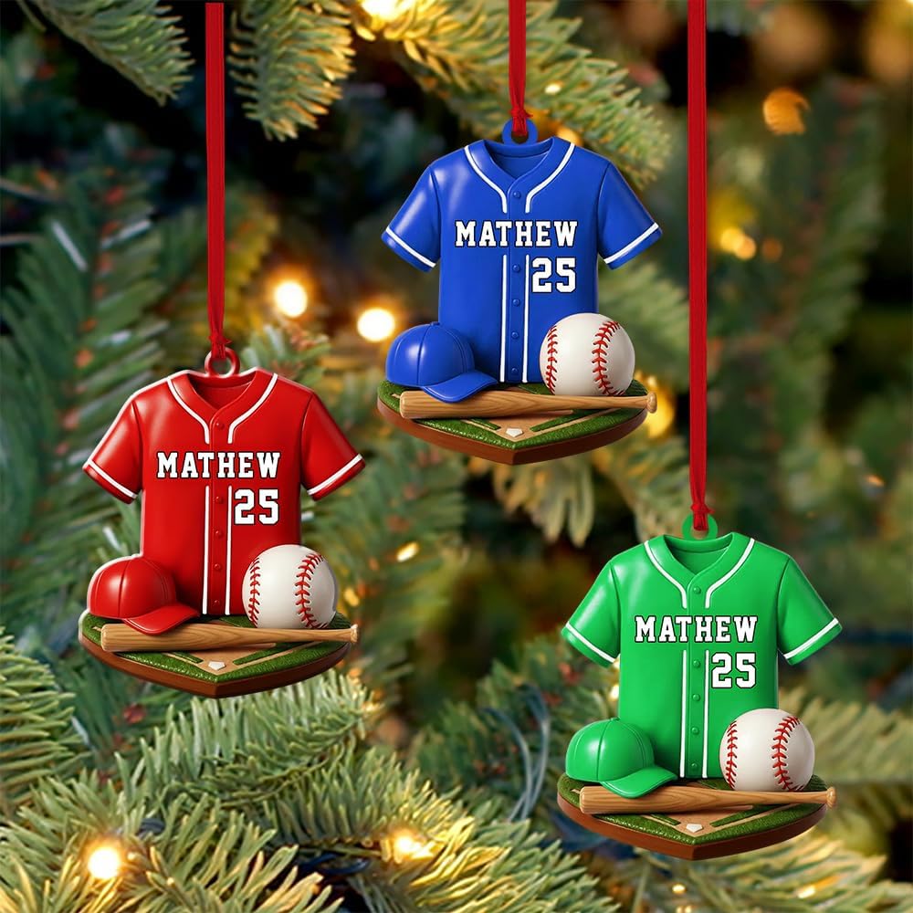 Personalized Baseball Christmas Ornament – Custom Name Acrylic Ornament, Sports Holiday Decoration, Baseball Player Gift TH14