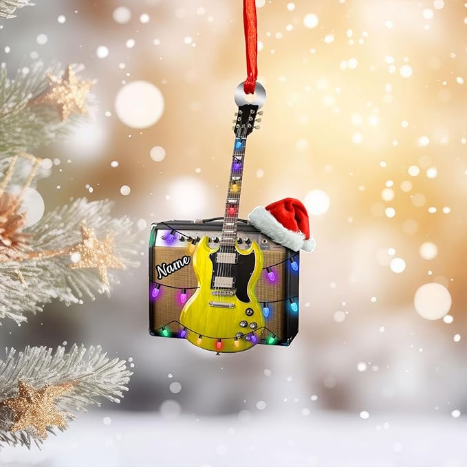 Custom Electric and Acoustic Guitar Christmas Ornament - Guitar Ornament Gift LL20