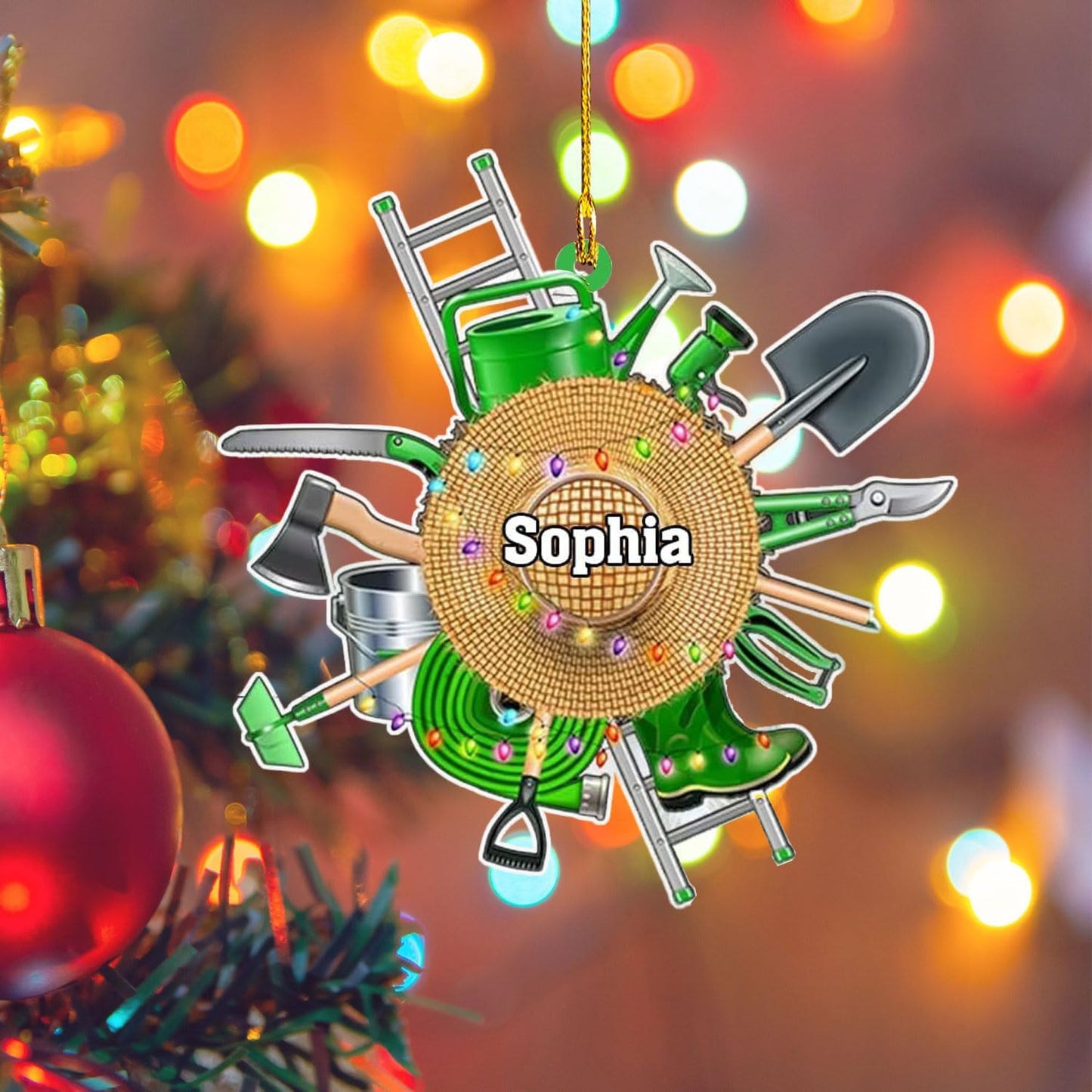 Custom Gardening Ornament with Name – Garden Tools Acrylic Christmas Decor for Gardeners & Green Thumb Lovers TG41