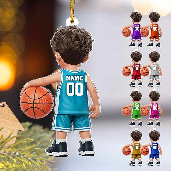 Personalized Basketball Christmas Ornament – Custom Name Acrylic Ornament, Sports Holiday Decoration, Basketball Player Gift N19