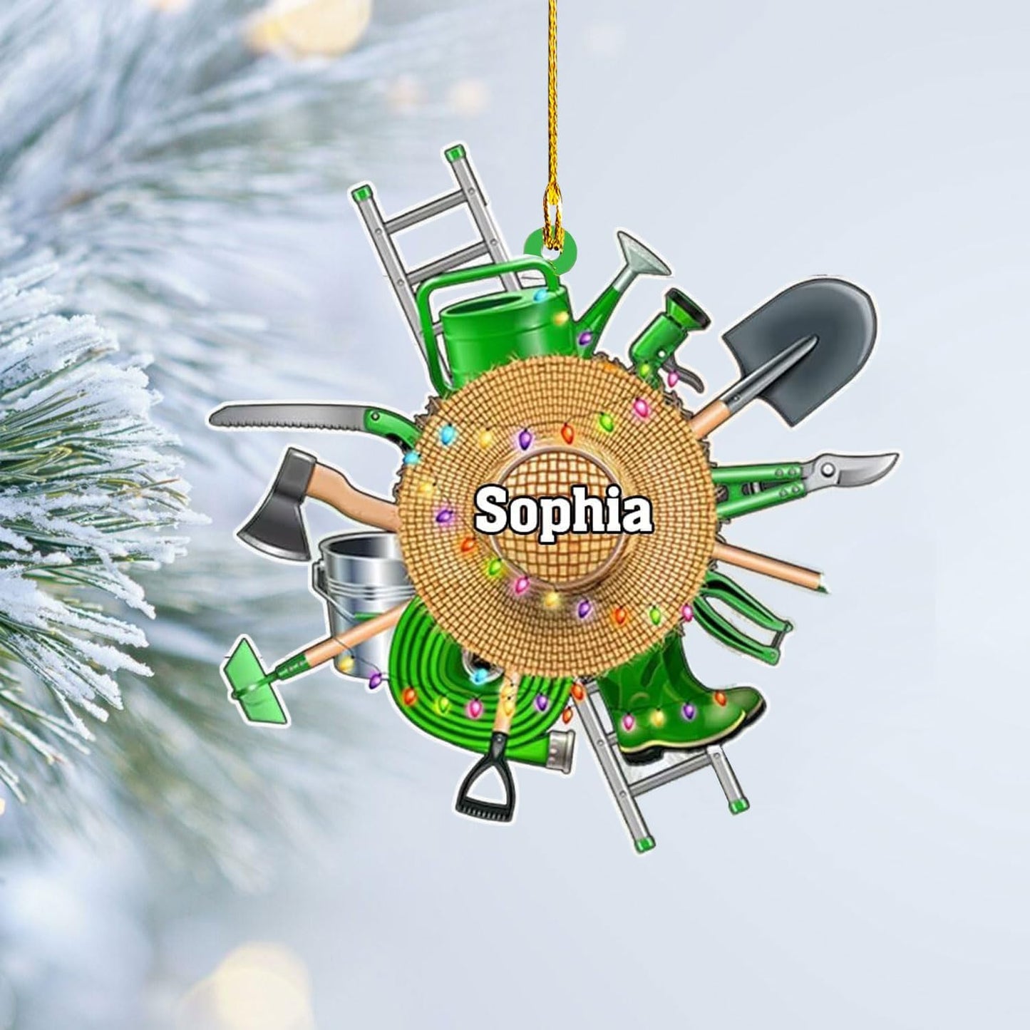 Custom Gardening Ornament with Name – Garden Tools Acrylic Christmas Decor for Gardeners & Green Thumb Lovers TG41