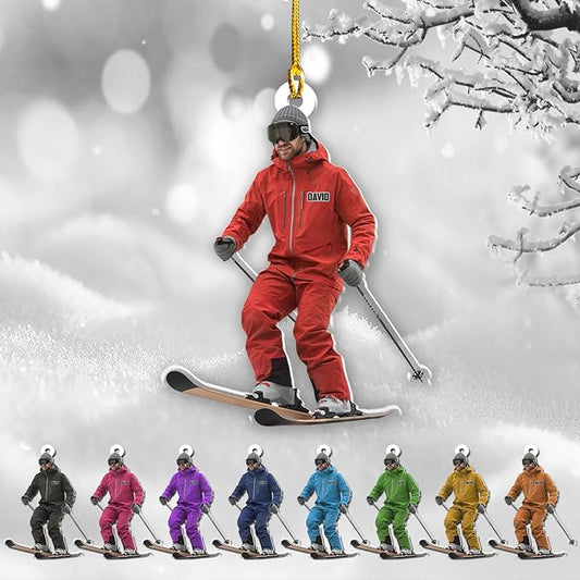 Personalized Snow Skiing Ornament, Custom Colored Skiing Mask Shape Ornament N11